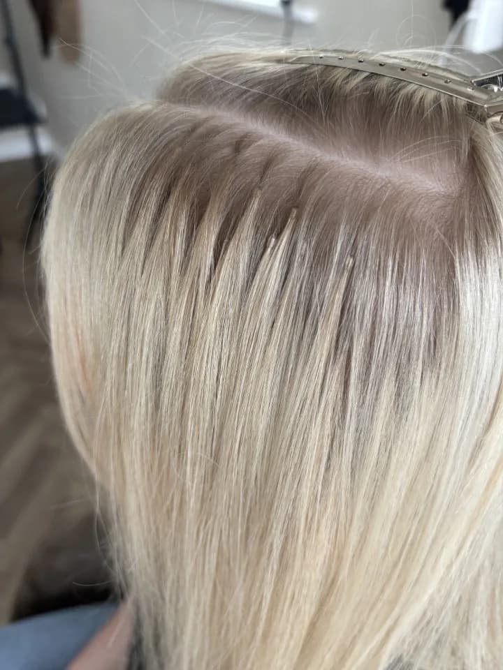 Close up of invisible keratin bonds showing seamless application
