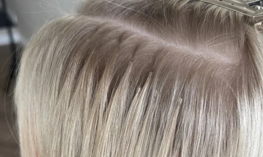 A model with keratin bond hair extensions