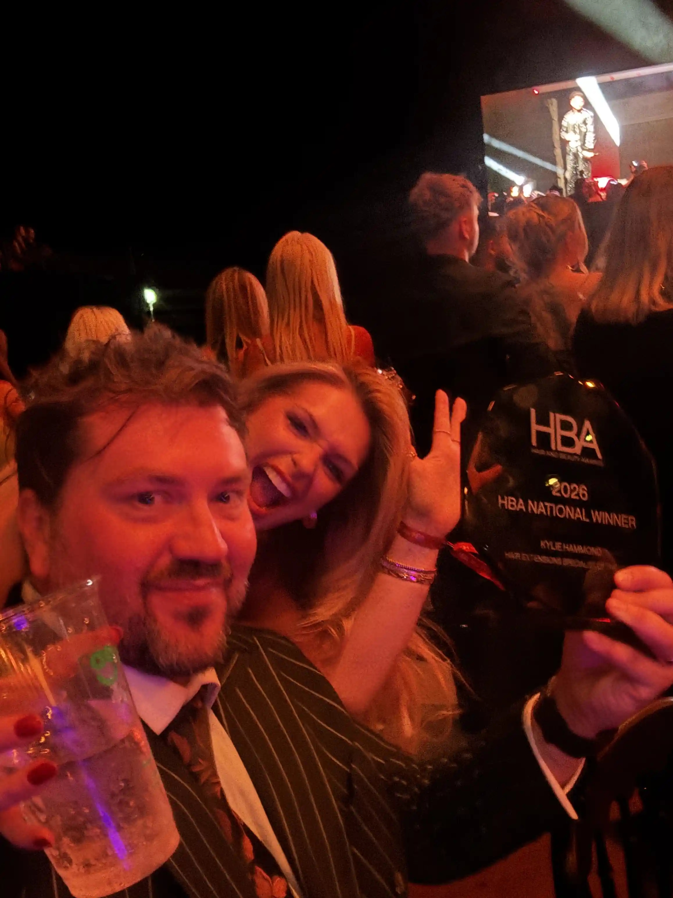 Aaron and Kylie Hammond celebrating the Hair Extensions Specialist of the Year 2026 win